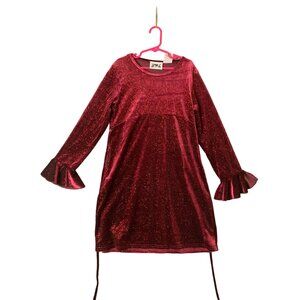 Speechless Girls Size 10 Long Sleeve Velour Sparkle Stripe Bell Sleeve Belted